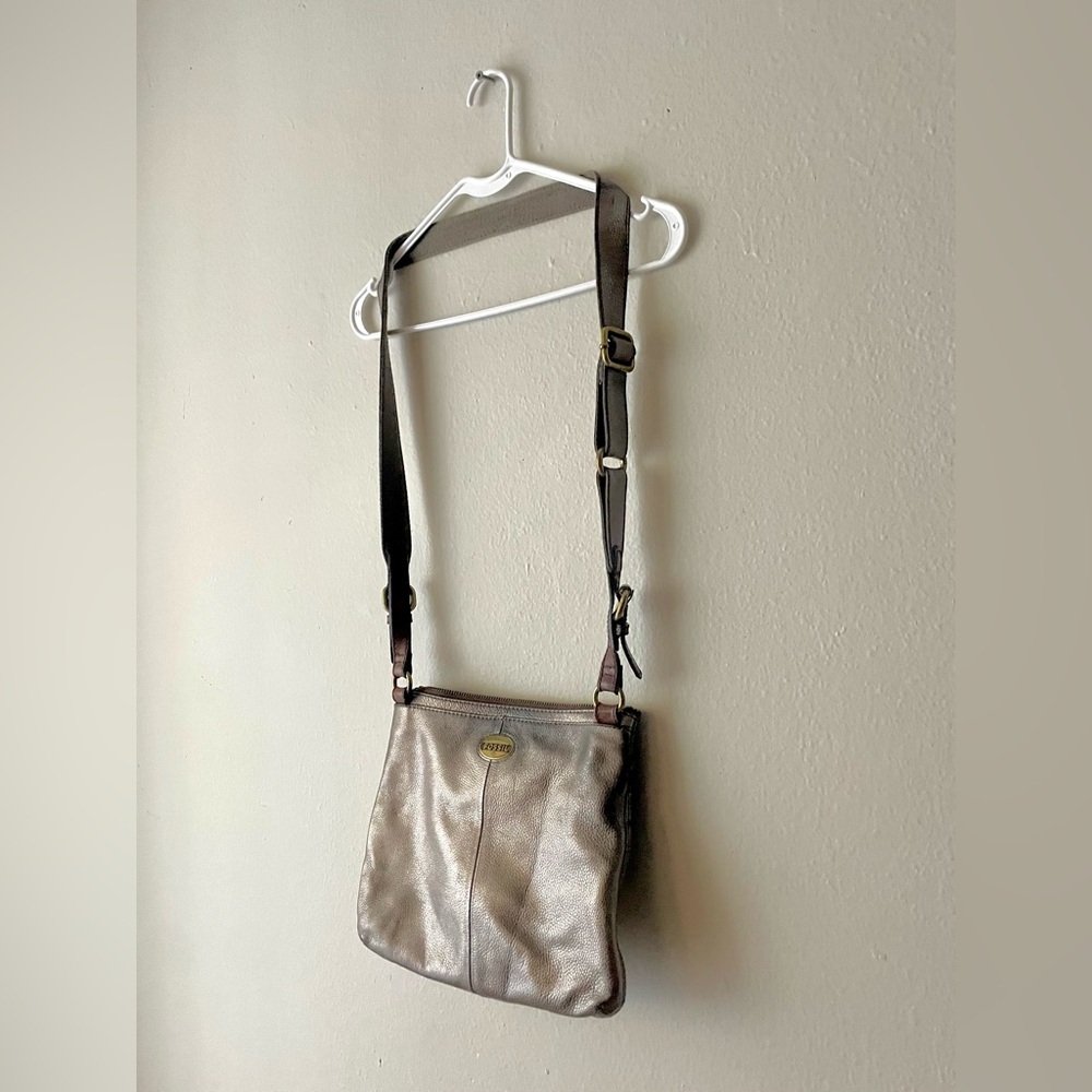 Vintage Fossil Crossbody Bag Purse Leather Metallic Bronze - Picture 2 of 9